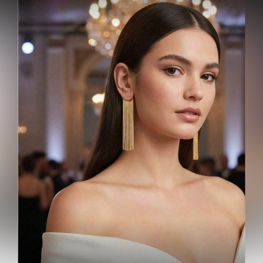 Elegant Gold Tassel Earrings - Picture 3 of 6